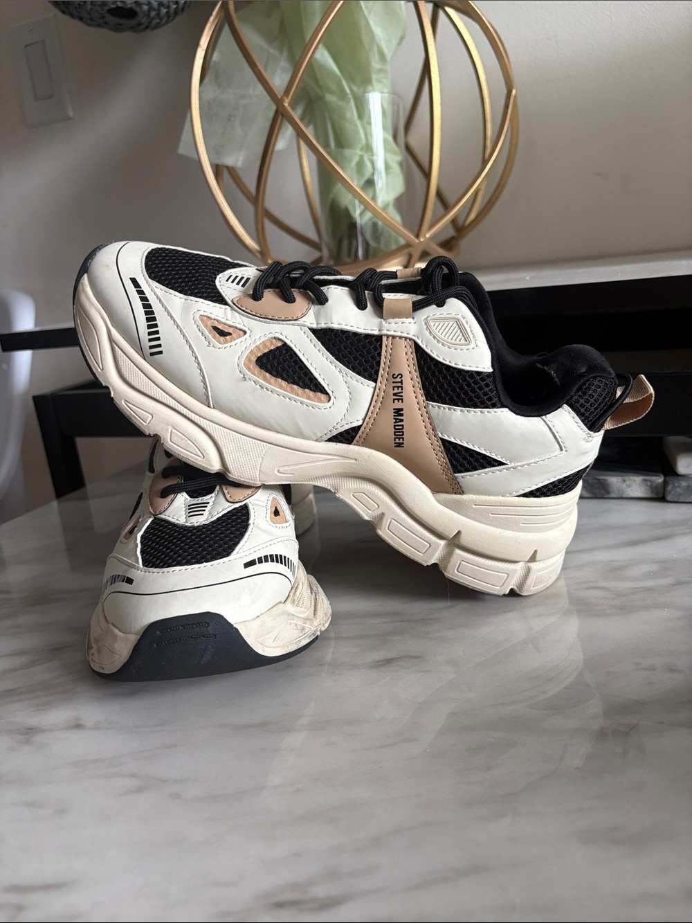 Steve Madden Men's Chunky Sneaker in Black, Cream and Tan